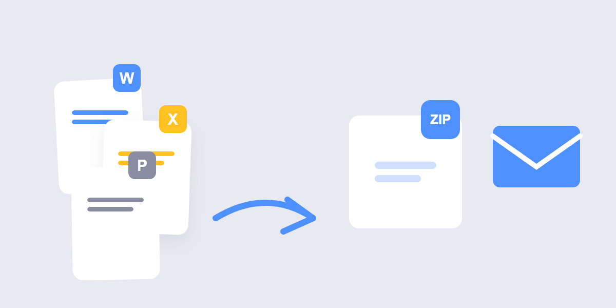Word, Excel and PowerPoint files zipped into one email attachment illustration