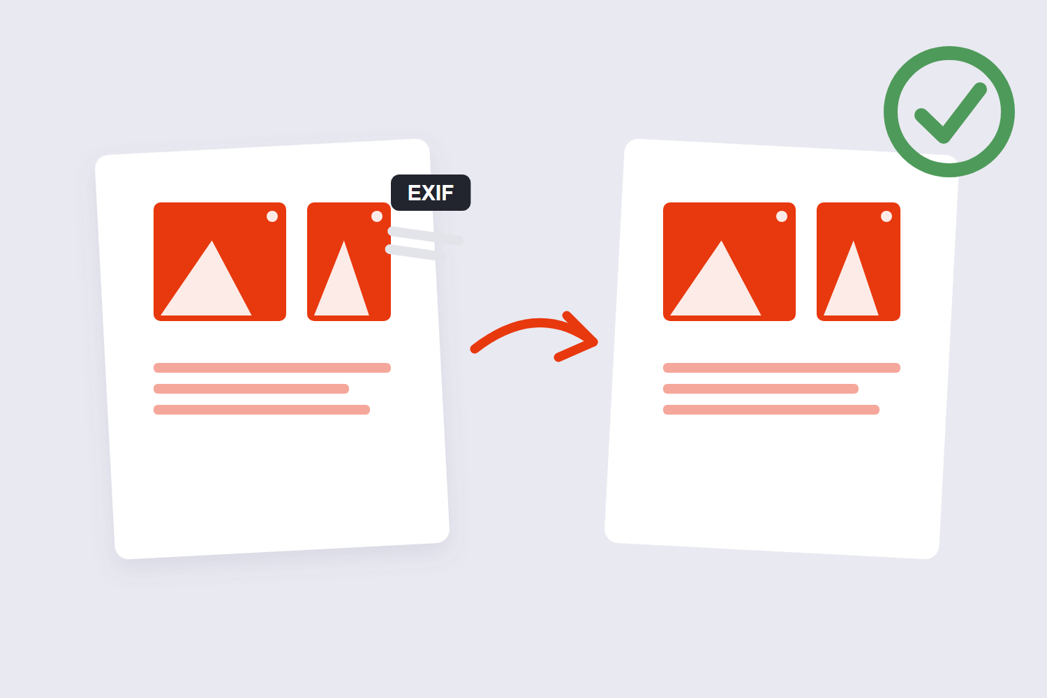 Photo with EXIF data before and after metadata removal illustration