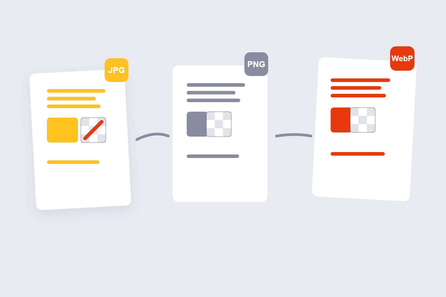 JPG, PNG and WebP cards comparing transparency support