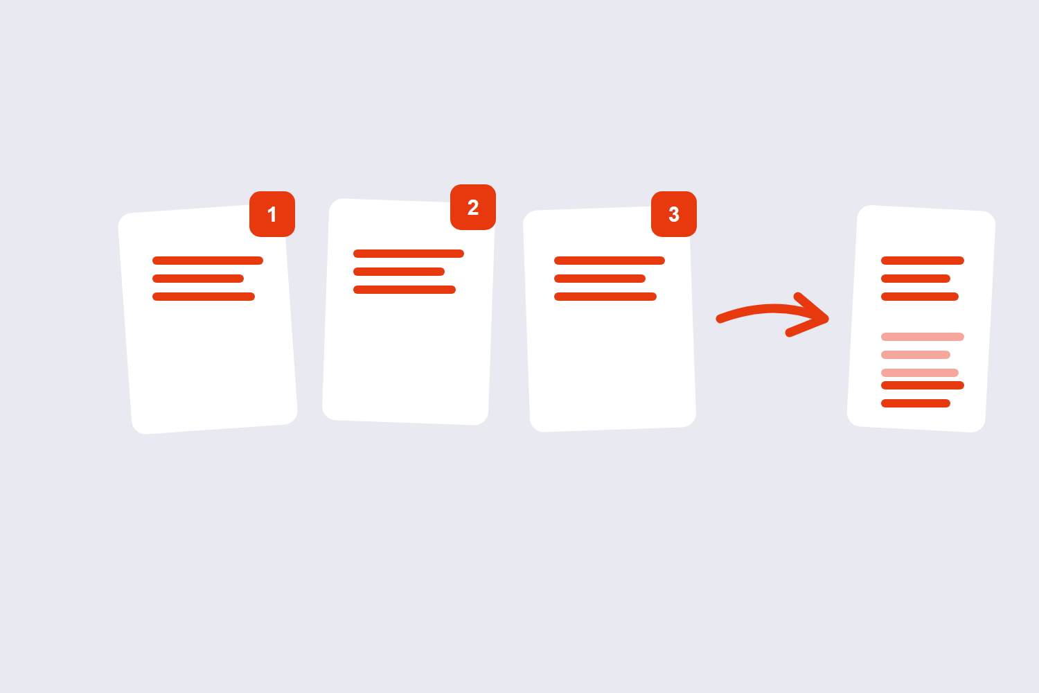 Pages numbered one two three merging in order illustration